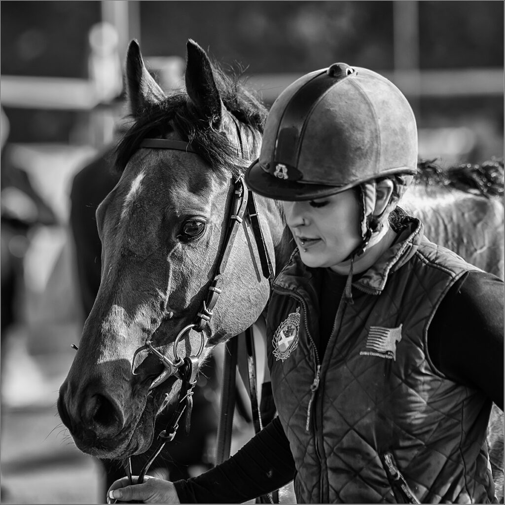 Jocky and horse after training by Dave Barton